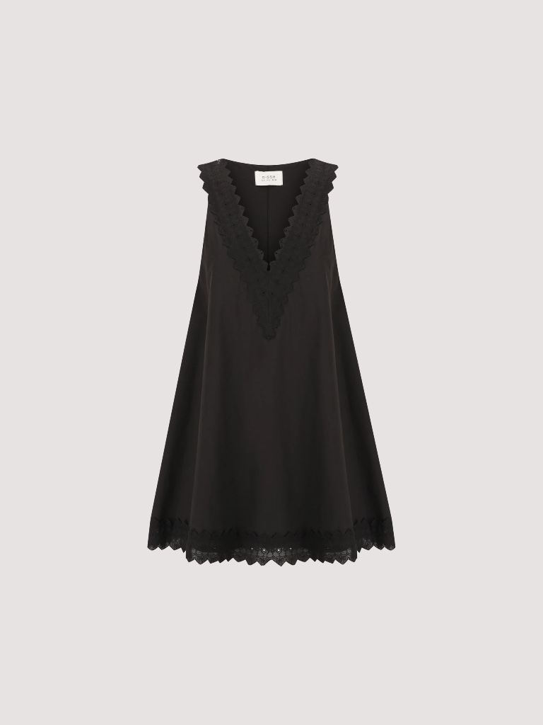 Dissh Annabel Black Sleeveless V Neck Mini Dress.